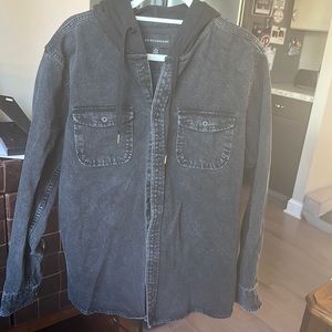 Denim shacket with hood